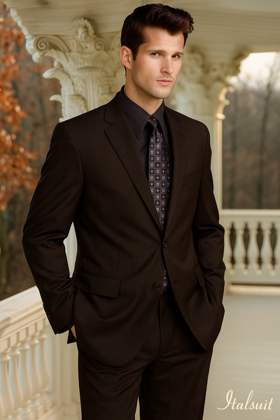 Men's Brown 2 Button Wool 2pc Suit Super 150's with Hand Pick Stitch Suit