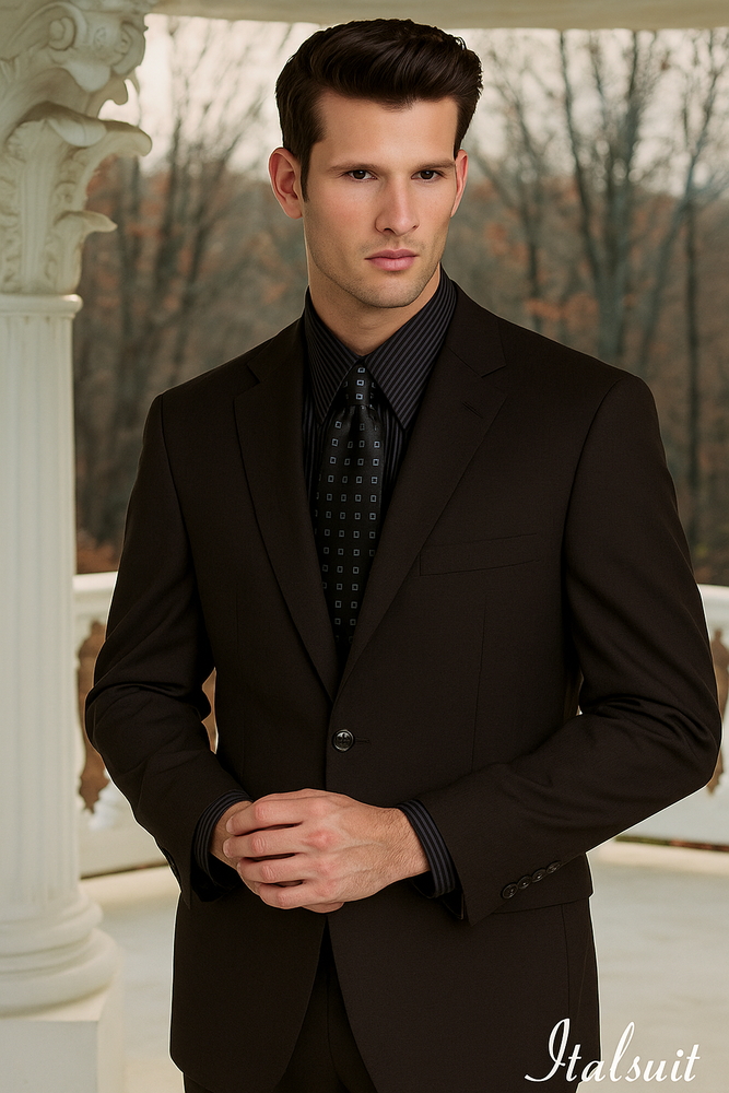 Men's Brown 2 Button Wool 2pc Suit Super 150's with Hand Pick Stitch Suit