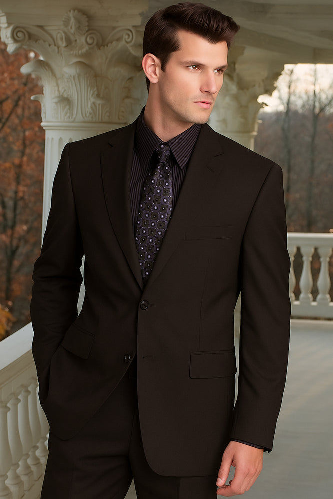 Men's Brown 2 Button Wool 2pc Suit Super 150's with Hand Pick Stitch Suit