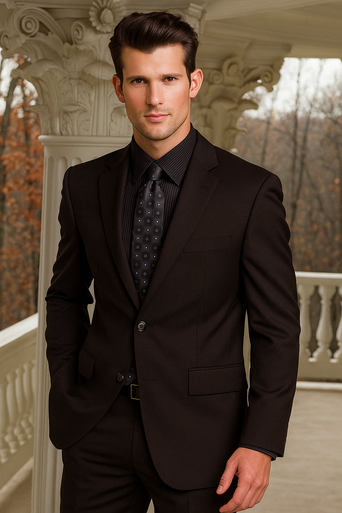 Men's Brown 2 Button Wool 2pc Suit Super 150's with Hand Pick Stitch Suit