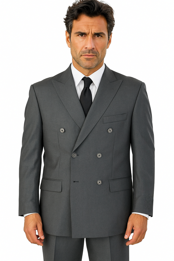 Men's Grey Double Breasted Suits 6 Button Classic Fit Suit