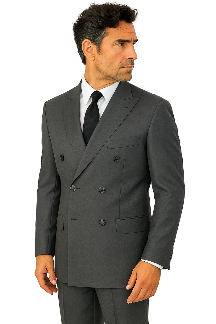 Men's Grey Double Breasted Suits 6 Button Classic Fit Suit
