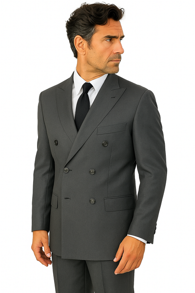 Men's Grey Double Breasted Suits 6 Button Classic Fit Suit