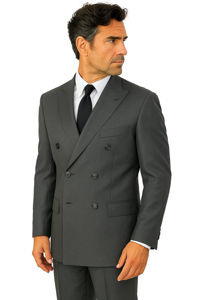 Men's Grey Double Breasted Suits 6 Button Classic Fit Suit
