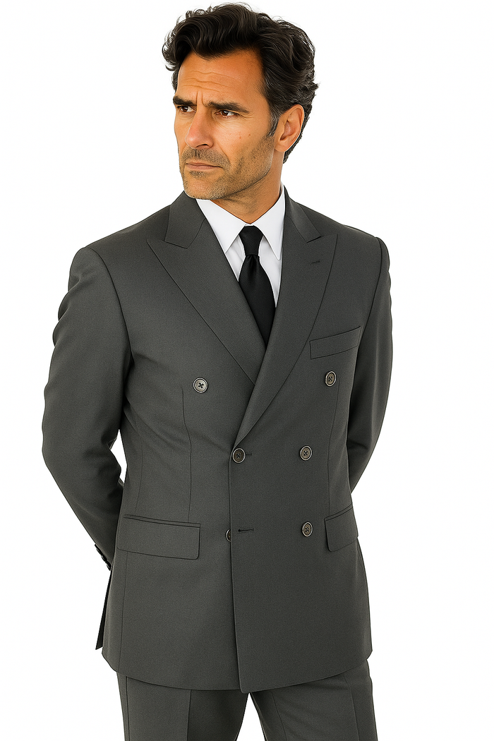 Men's Grey Double Breasted Suits 6 Button Classic Fit Suit