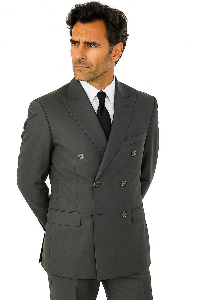 Men's Grey Double Breasted Suits 6 Button Classic Fit Suit