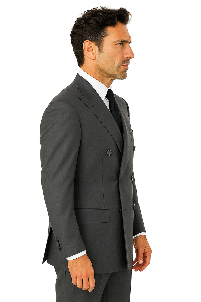 Men's Grey Double Breasted Suits 6 Button Classic Fit Suit