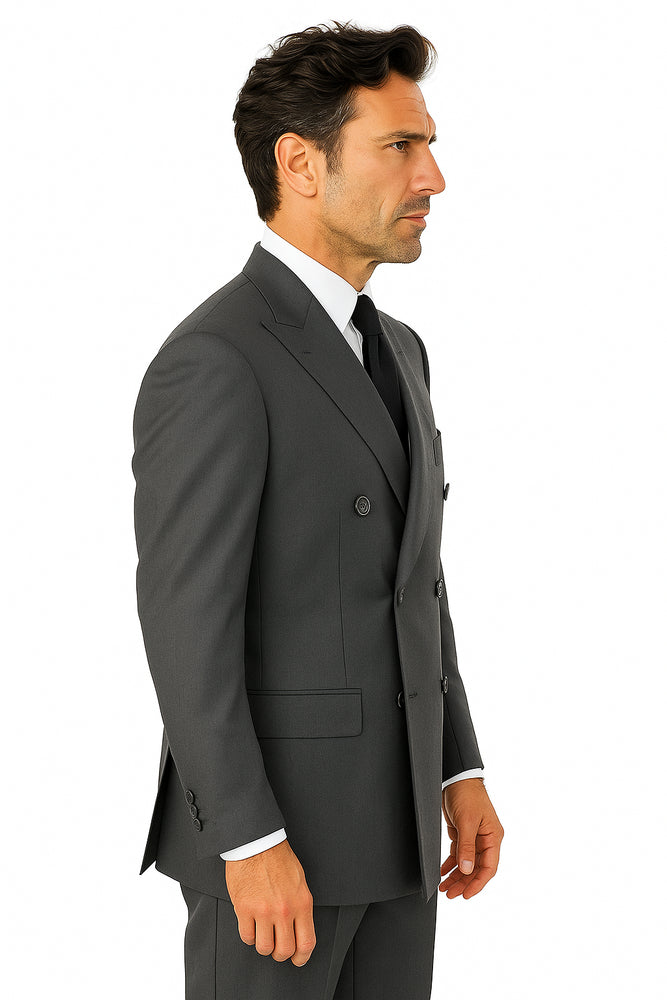 Men's Grey Double Breasted Suits 6 Button Classic Fit Suit