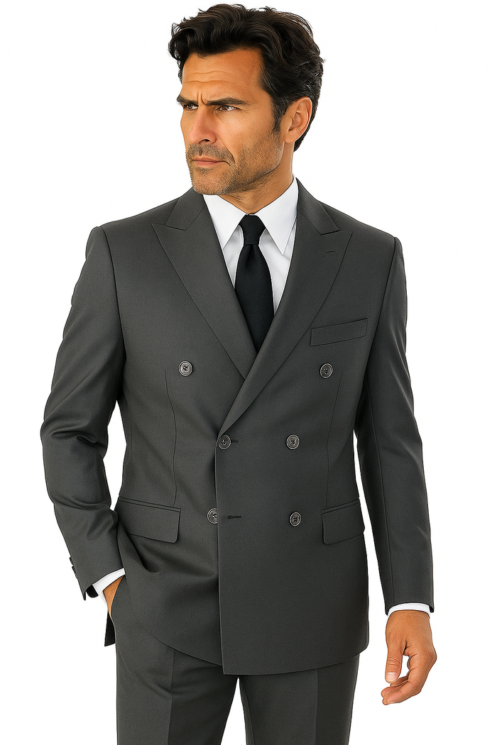 Men's Grey Double Breasted Suits 6 Button Classic Fit Suit