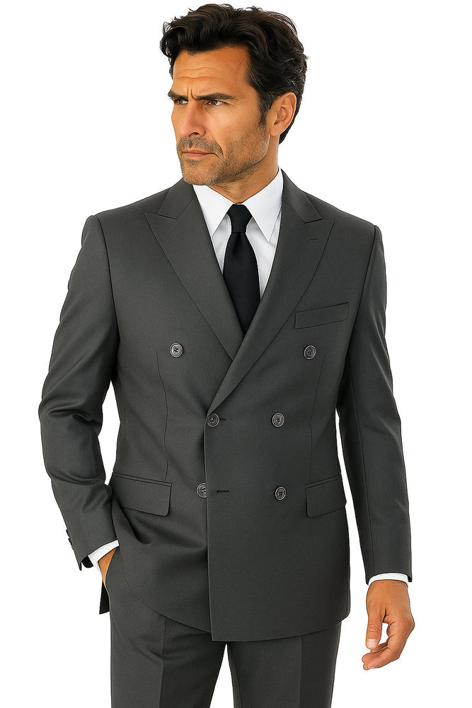 Men's Grey Double Breasted Suits 6 Button Classic Fit Suit