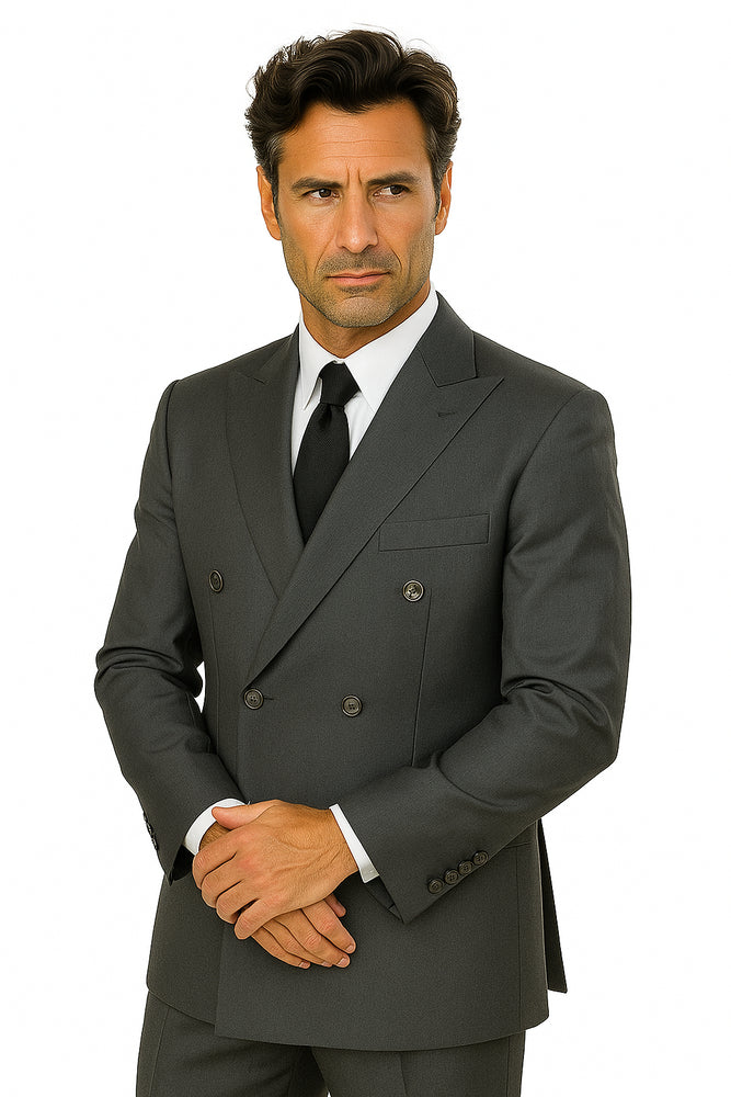 Men's Grey Double Breasted Suits 6 Button Classic Fit Suit