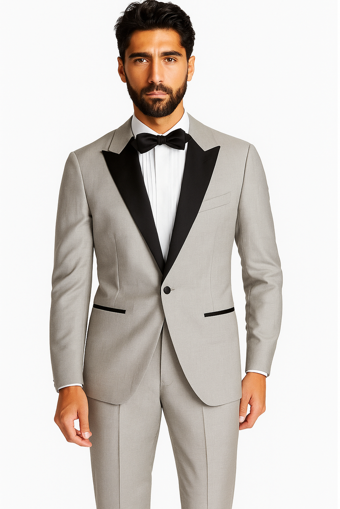 Men's Slim Fit Peak Lapel Wool Grey Tuxedo Suit Jacket
