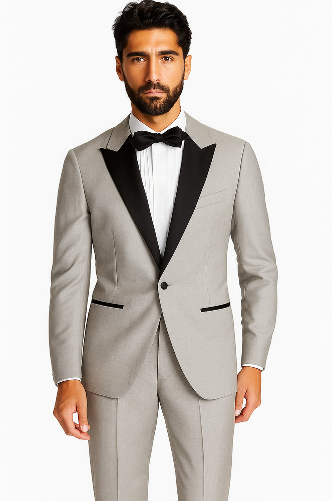 Men's Slim Fit Peak Lapel Wool Grey Tuxedo Suit Jacket