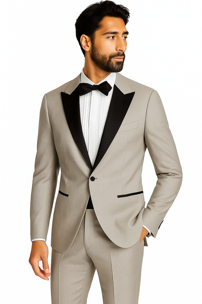 Men's Slim Fit Peak Lapel Wool Grey Tuxedo Suit Jacket