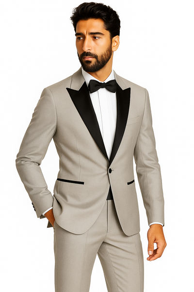 Men's Slim Fit Peak Lapel Wool Grey Tuxedo Suit Jacket