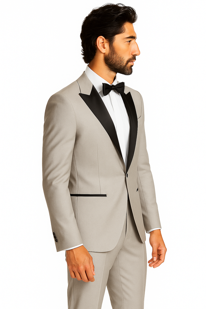 Men's Slim Fit Peak Lapel Wool Grey Tuxedo Suit Jacket