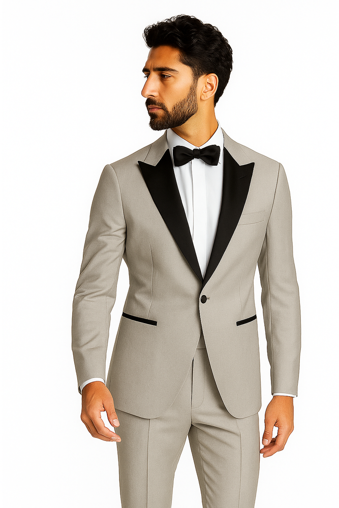 Men's Slim Fit Peak Lapel Wool Grey Tuxedo Suit Jacket