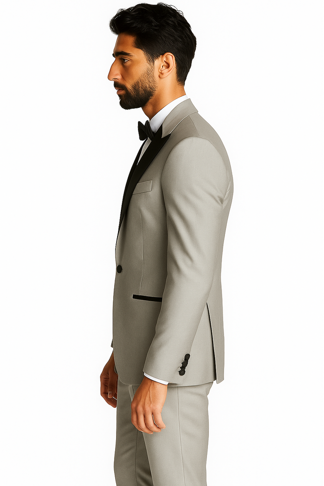 Men's Slim Fit Peak Lapel Wool Grey Tuxedo Suit Jacket