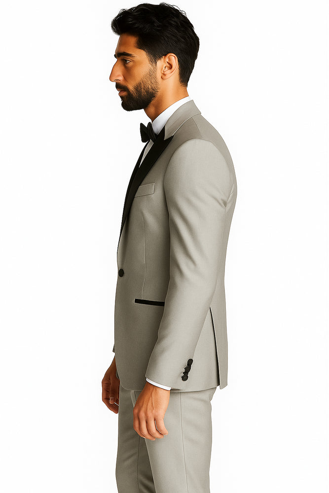 Men's Slim Fit Peak Lapel Wool Grey Tuxedo Suit Jacket