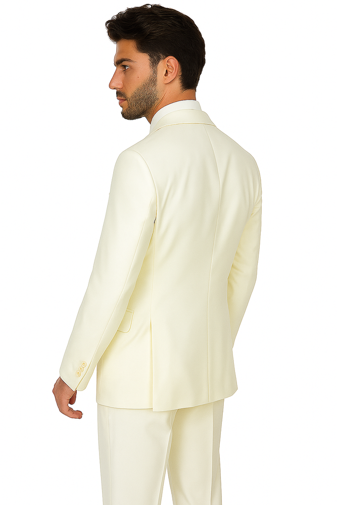 Mens Vested Slim Fit Wool Feel Suit in Ivory