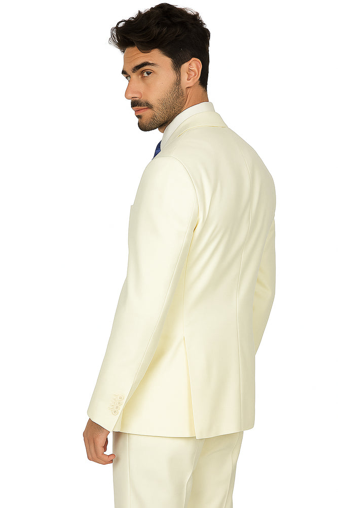 Mens Vested Slim Fit Wool Feel Suit in Ivory