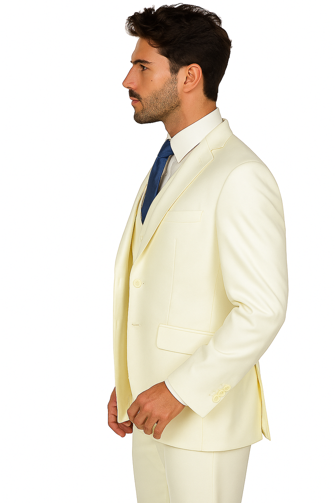 Mens Vested Slim Fit Wool Feel Suit in Ivory