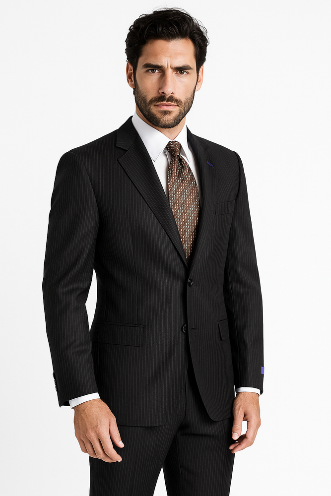 Mix and Match Suits Suit Separate Men's Black Pinstripe Wool Italian Design Suit Black
