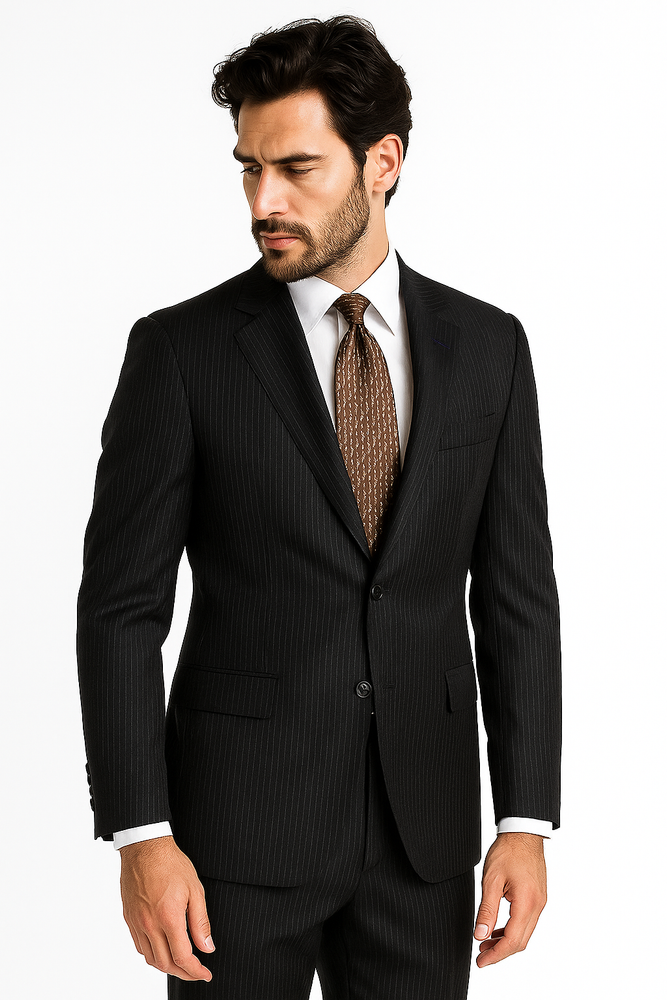 Mix and Match Suits Suit Separate Men's Black Pinstripe Wool Italian Design Suit Black