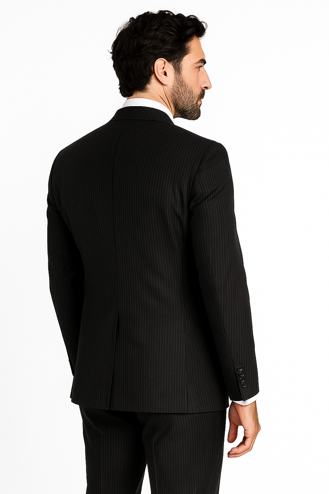 Mix and Match Suits Suit Separate Men's Black Pinstripe Wool Italian Design Suit Black