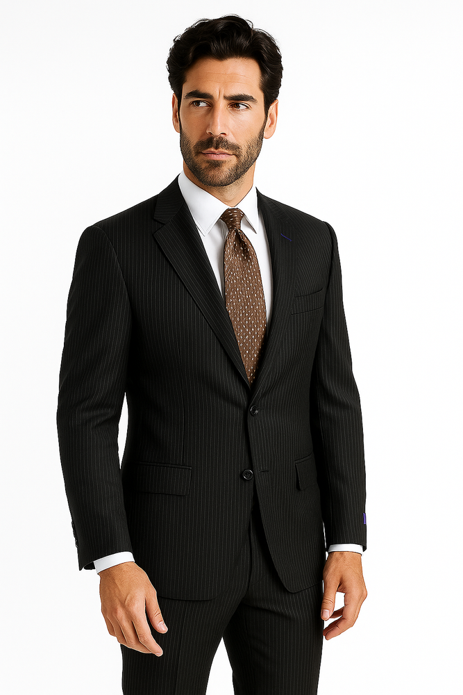 Mix and Match Suits Suit Separate Men's Black Pinstripe Wool Italian Design Suit Black
