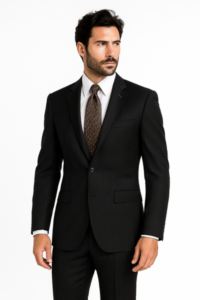 Mix and Match Suits Suit Separate Men's Black Pinstripe Wool Italian Design Suit Black