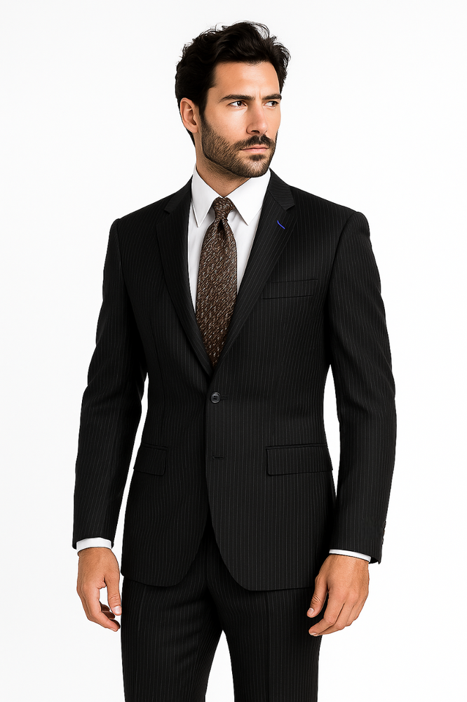 Mix and Match Suits Suit Separate Men's Black Pinstripe Wool Italian Design Suit Black