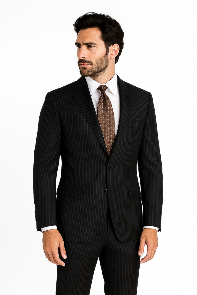 Mix and Match Suits Suit Separate Men's Black Pinstripe Wool Italian Design Suit Black