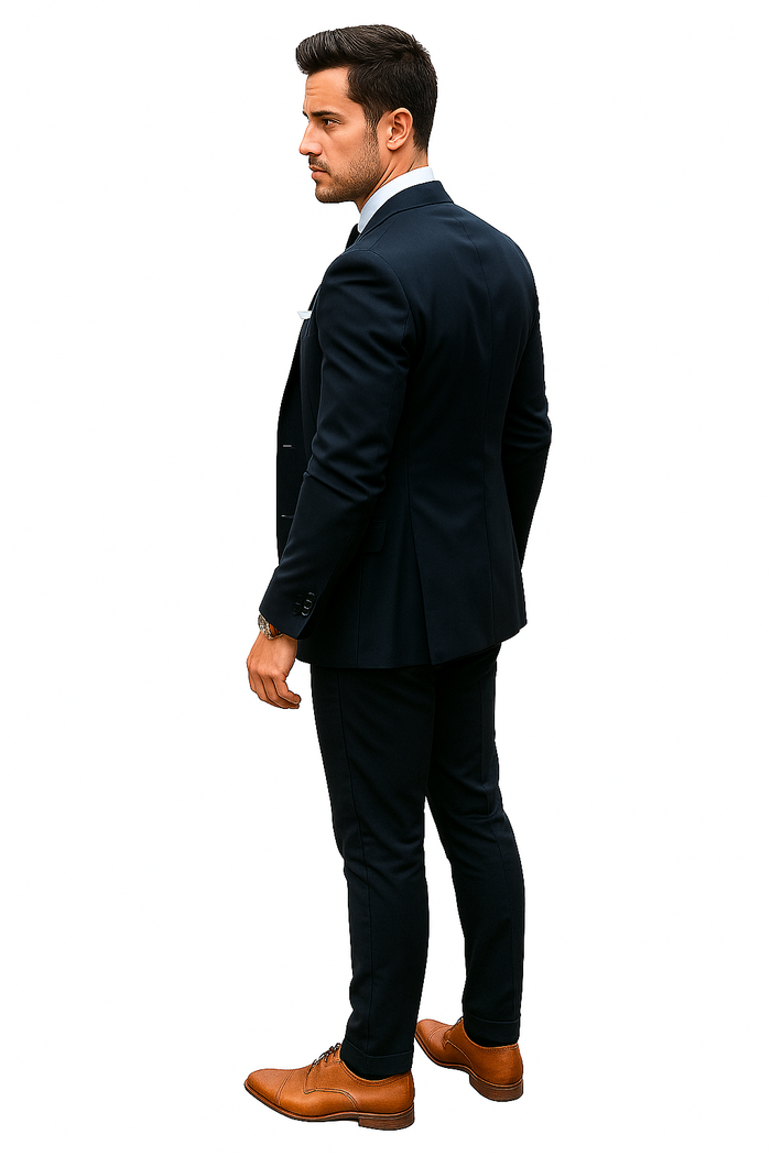 Navy Blue Wool Suit With Grey Vest Slim Fit or Modern Fit