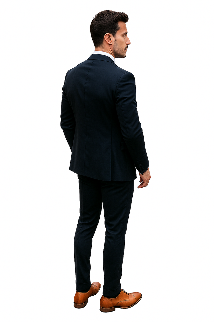 Navy Blue Wool Suit With Grey Vest Slim Fit or Modern Fit