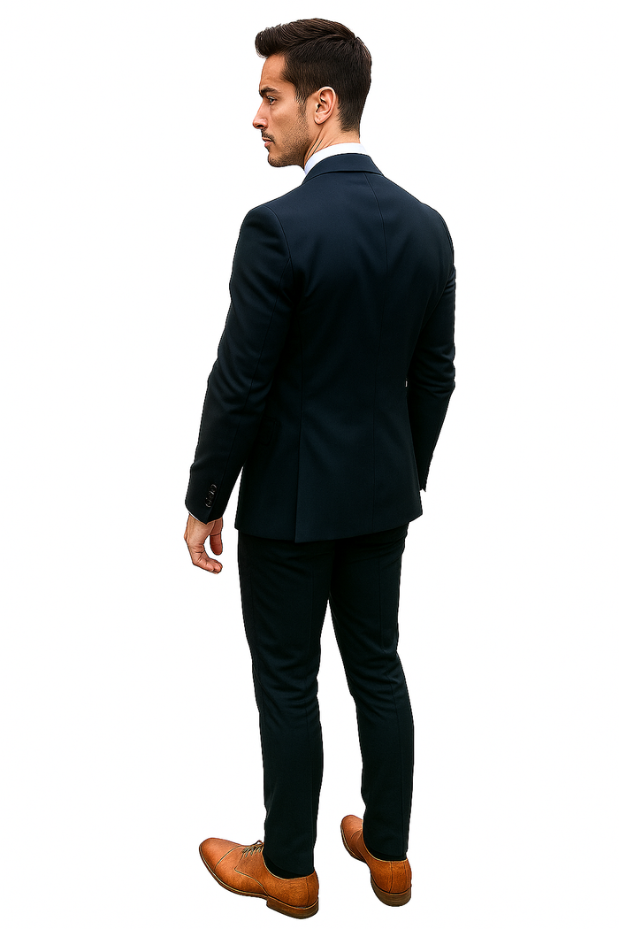 Navy Blue Wool Suit With Grey Vest Slim Fit or Modern Fit