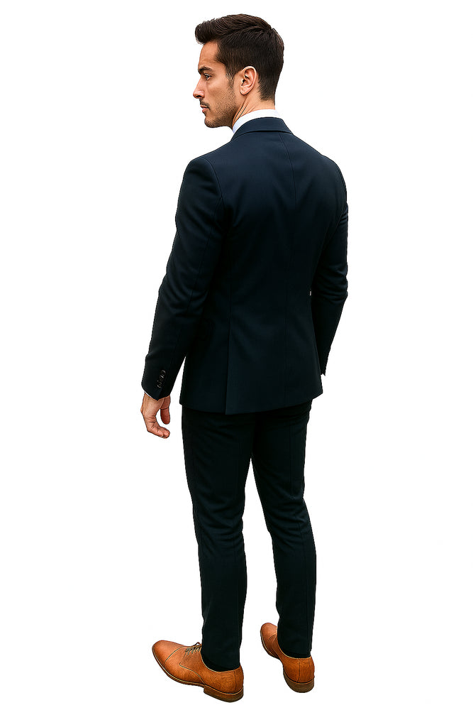 Navy Blue Wool Suit With Grey Vest Slim Fit or Modern Fit