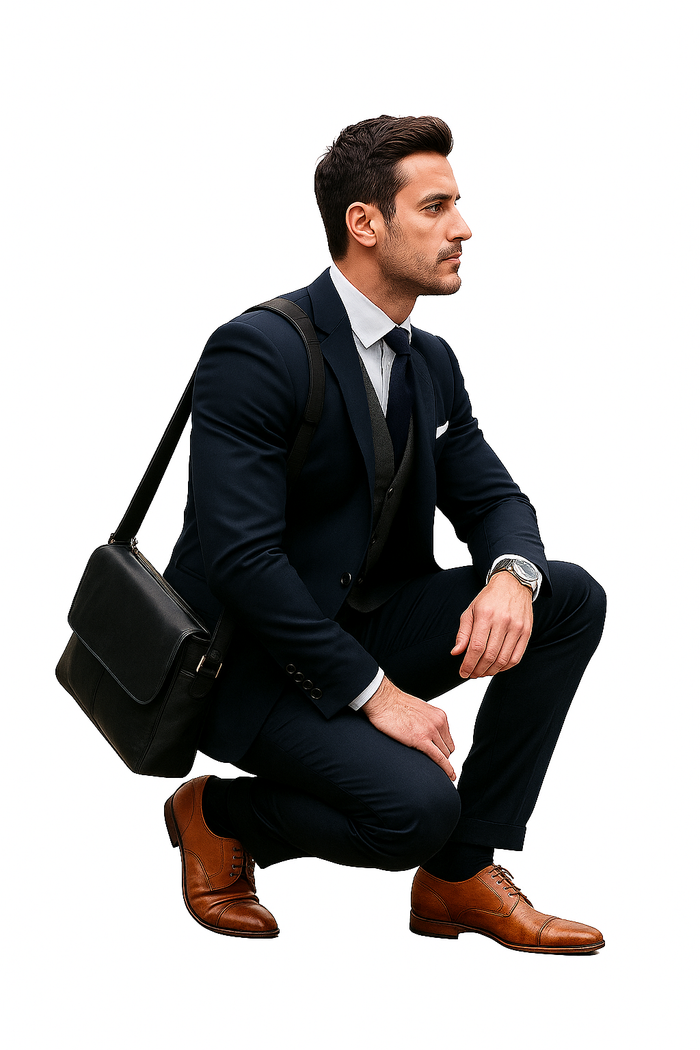 Navy Blue Wool Suit With Grey Vest Slim Fit or Modern Fit