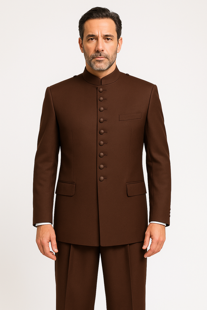 Apollo King Men's 2 Piece Nehru Style Outlet Suit Mandarin Collar