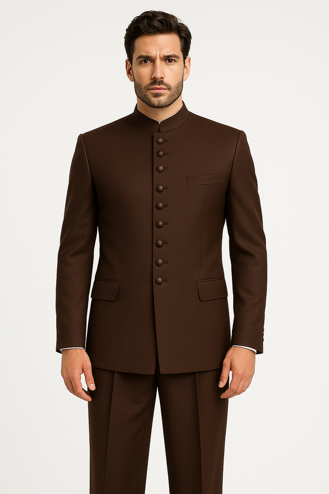 Apollo King Men's 2 Piece Nehru Style Outlet Suit Mandarin Collar