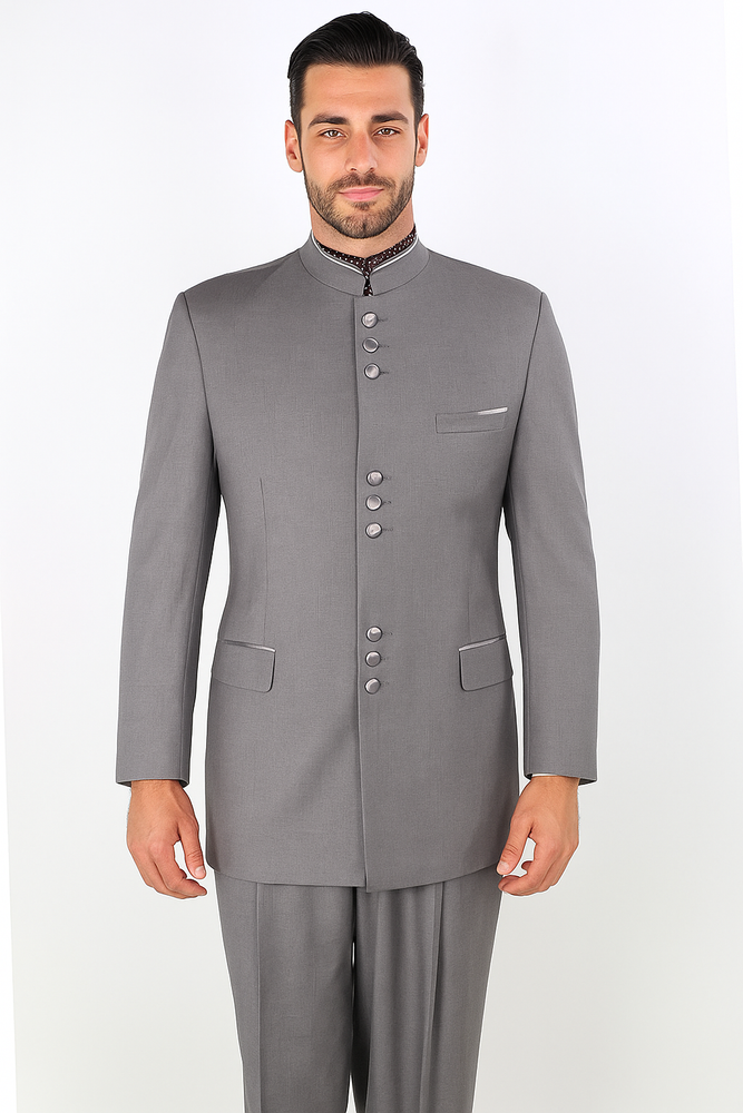 Apollo King Men's 2 Piece Nehru Style Outlet Suit Mandarin Collar