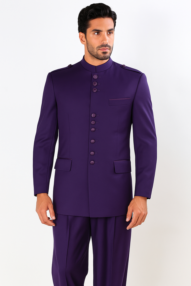 Apollo King Men's 2 Piece Nehru Style Outlet Suit Mandarin Collar
