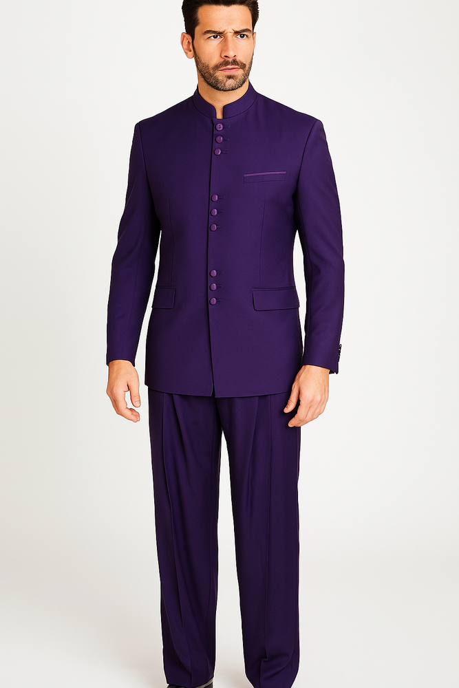 Apollo King Men's 2 Piece Nehru Style Outlet Suit Mandarin Collar