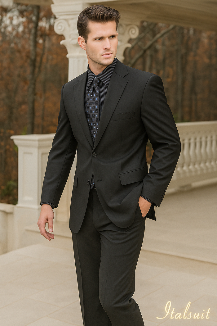 Charcoal Gray 2 Button Wool 2pc Suit Super 150's with Hand Pick Stitch Suit