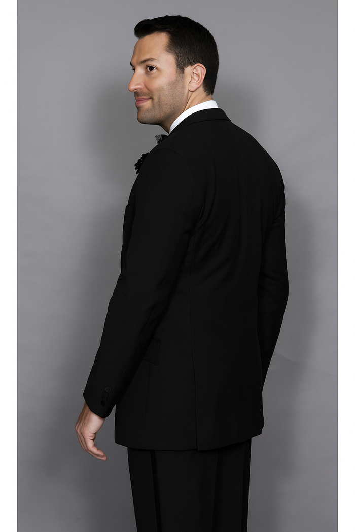 Statement Confidence Men's Wool 3 Piece Solid Black Double Breasted Vest Suit