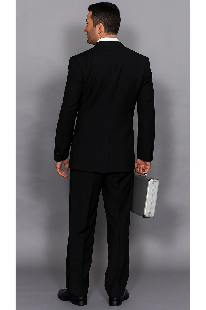 Statement Confidence Men's Wool 3 Piece Solid Black Double Breasted Vest Suit