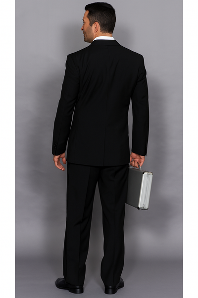 Statement Confidence Men's Wool 3 Piece Solid Black Double Breasted Vest Suit