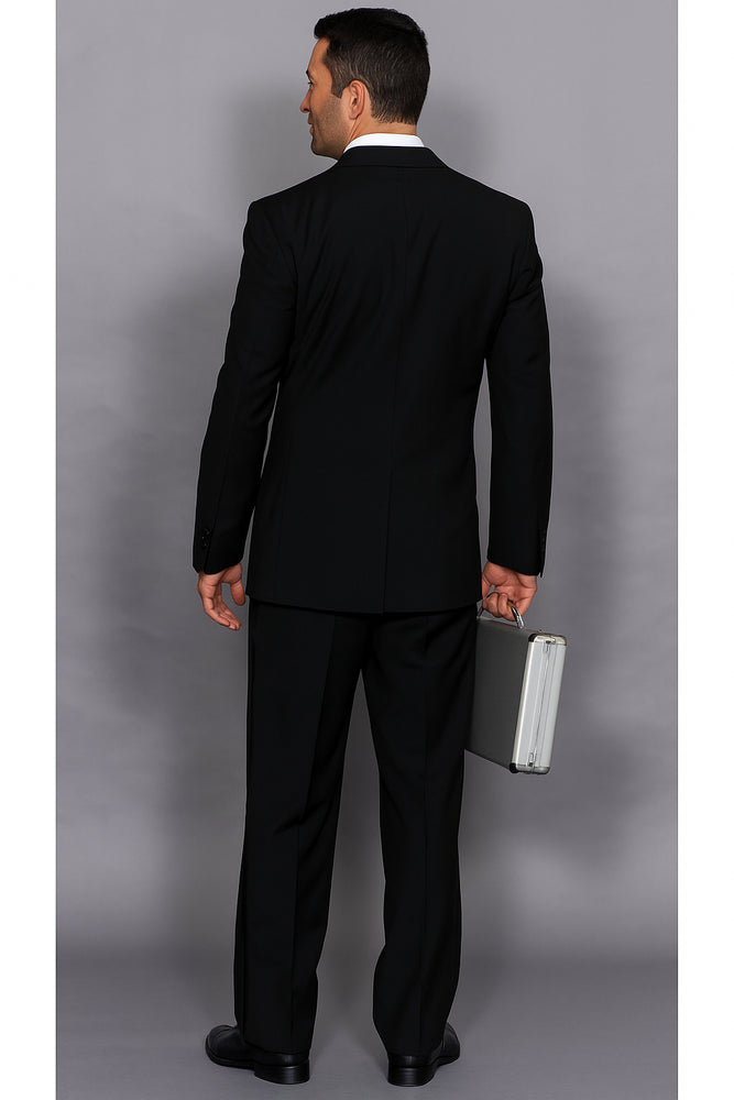 Statement Confidence Men's Wool 3 Piece Solid Black Double Breasted Vest Suit