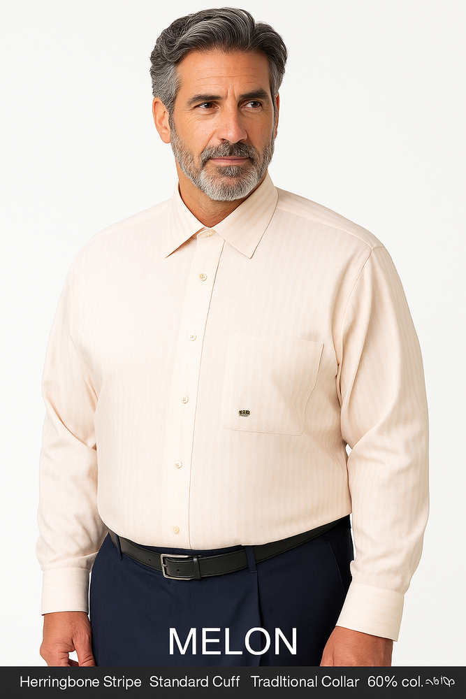 NTFRV4906 Men's French Cuff Best Cheap Priced Designer Sale Herringbone Tweed Dress Shirt ~ Stripe Melon Men's Dress Shirt