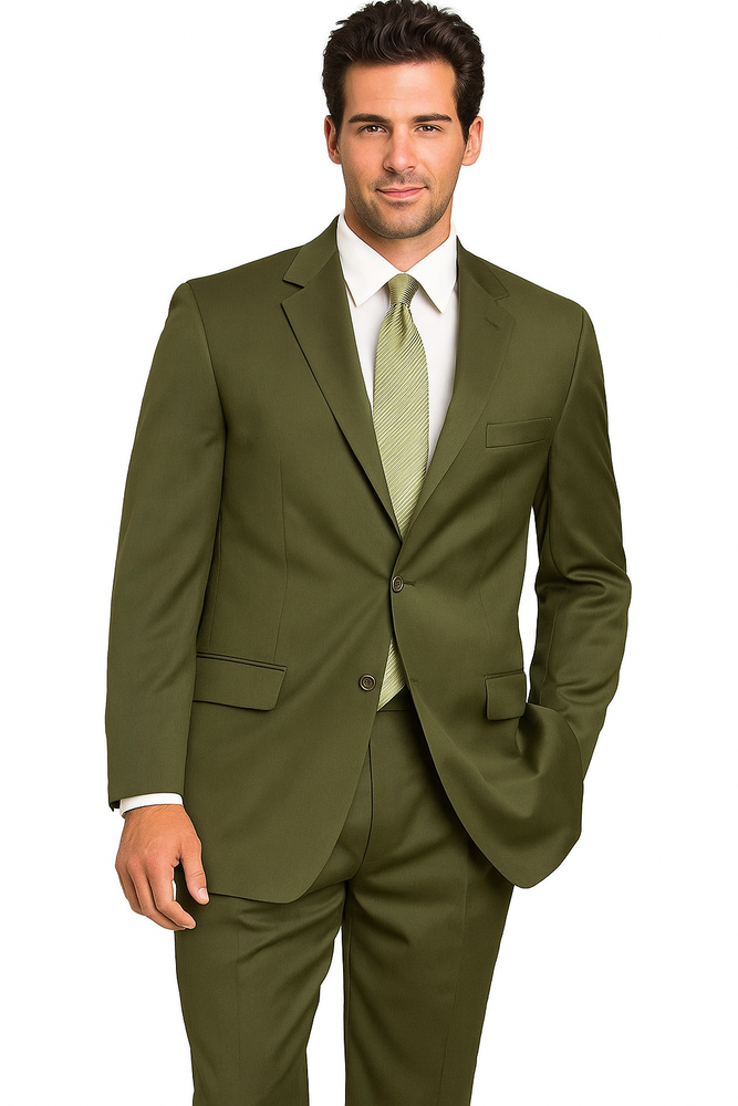 Mix and Match Suits Men's Suit Separates Wool Fabric Dark Olive Green